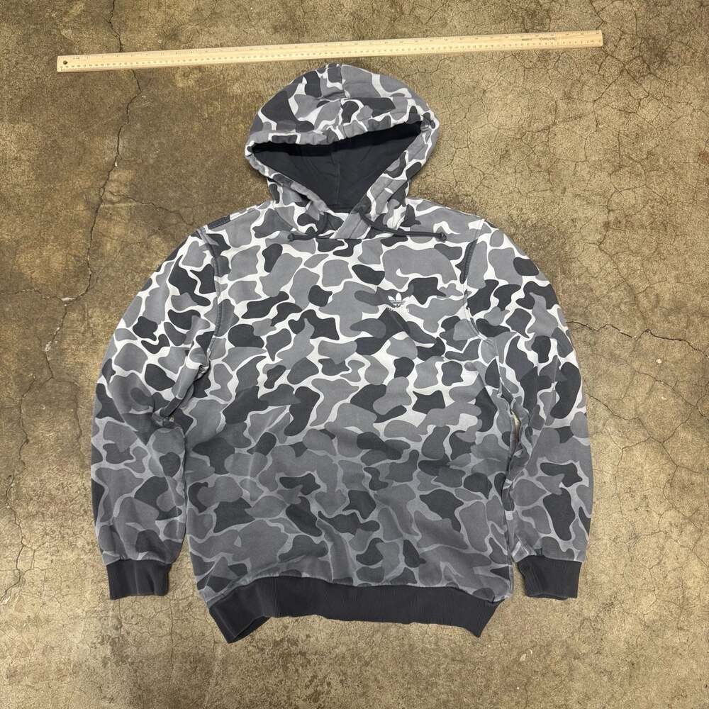 Adidas Originals Men's Grey and Black Camo Dip-Dye Pullover Hoodie